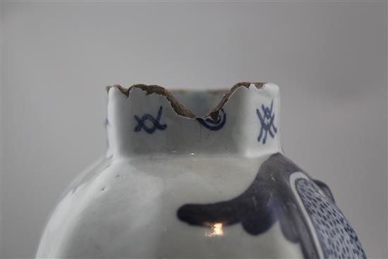 Two Delft blue and white vases, late 18th century, 17.5cm, both with losses to rims